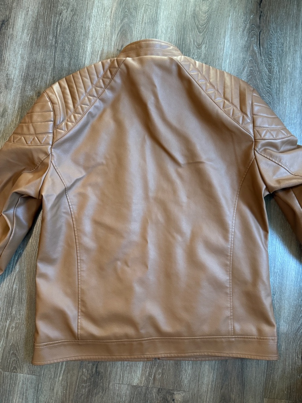 NWOT Men's Brown Faux Leather Quilted Moto Jacket - Picture 4 of 4